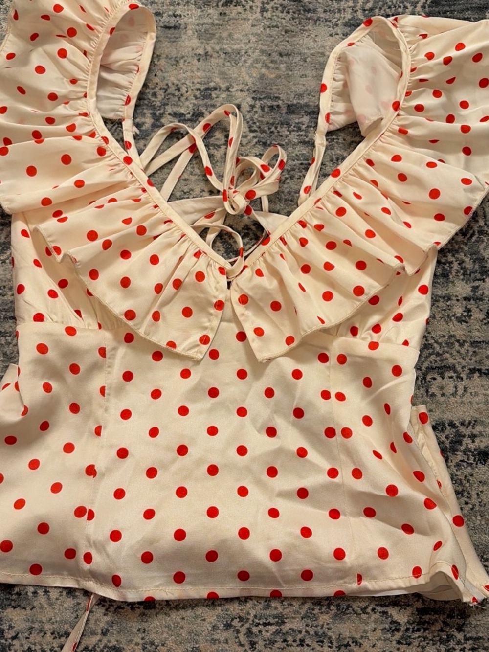 Peppermayo Cream One-Piece with Red Polka Dots and Ruffle Neckline